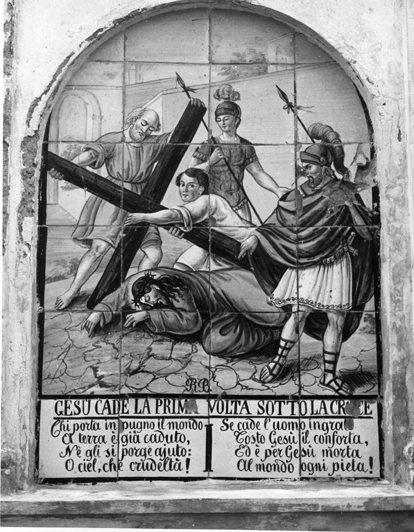 stazione III: Gesù cade sotto la croce la prima volta (dipinto) di Bruno Raimondo (sec. XIX)