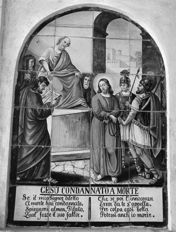 stazione I: Gesù condannato a morte (dipinto) di Bruno Raimondo (sec. XIX)