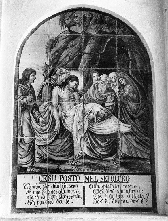 stazione XIV: Gesù deposto nel sepolcro (dipinto) di Bruno Raimondo (sec. XX)