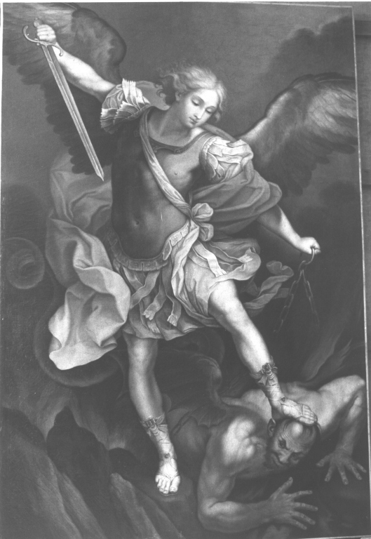 San Michele Arcangelo schiaccia il demonio (dipinto) - ambito laziale (sec. XIX)