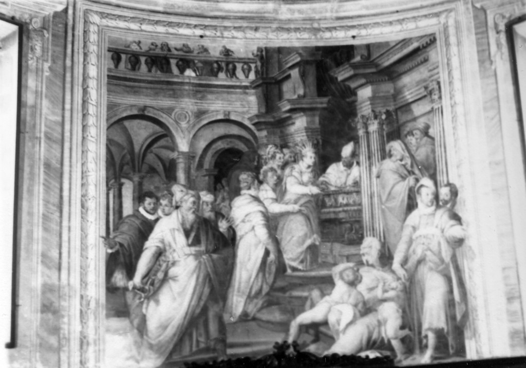 imperatrice Eudossia dona le catene di San Pietro al papa (dipinto) di Coppi Iacopo detto Iacopo del Meglio, Carboni Giovanni Giacomo (sec. XVI)