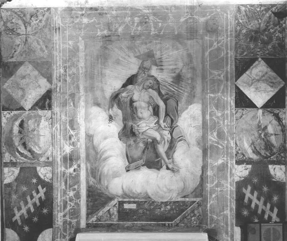 Dio Padre che sostiene il corpo di Cristo (dipinto) - ambito laziale (sec. XVII)