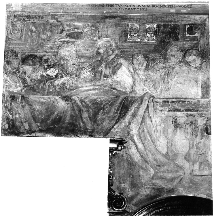 Carlo VIII e altri nobili che si iscrivono nella confraternita di Santo Spirito (dipinto, elemento d'insieme) di Abbatini Guidobaldo (attribuito) (sec. XVII)