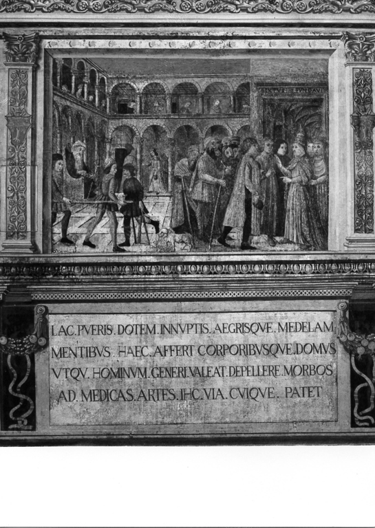 Papa Sisto IV stabilisce un reparto per il ricovero dei nobili decaduti (dipinto, complesso decorativo) - ambito romano (seconda metà sec. XV)