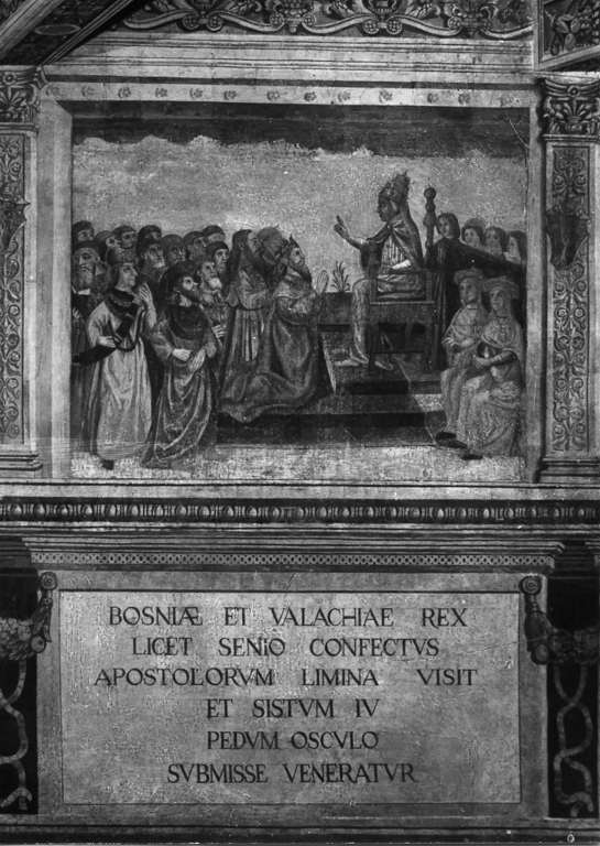 papa Sisto IV riceve Niccolò Uilaki re di Bosnia (dipinto, complesso decorativo) - ambito romano (seconda metà sec. XV)