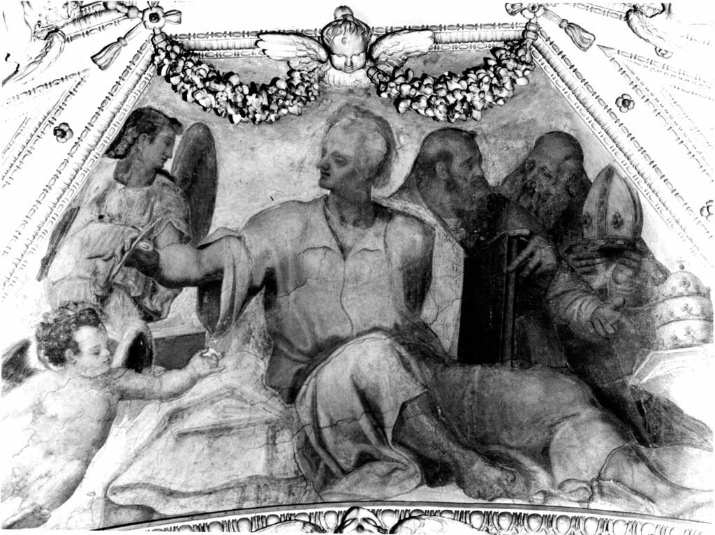 San Matteo e dottori della Chiesa (dipinto) di Mazzoni Giulio, Triga Giacomo (sec. XVI, sec. XVIII)