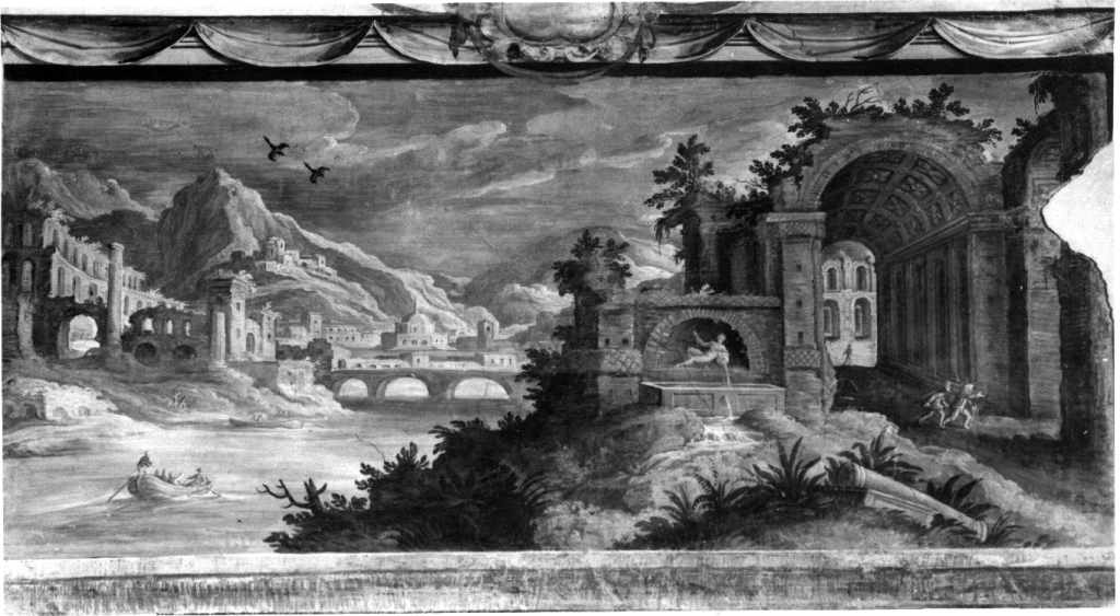 paesaggio fluviale (dipinto) di Brill Paul (e aiuti) (ultimo quarto sec. XVI)
