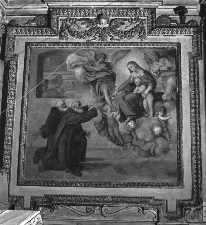 apparizione della Madonna col Bambino a San Nilo e a San Bartolomeo (dipinto) di Zampieri Domenico detto Domenichino (e aiuti) (sec. XVII)