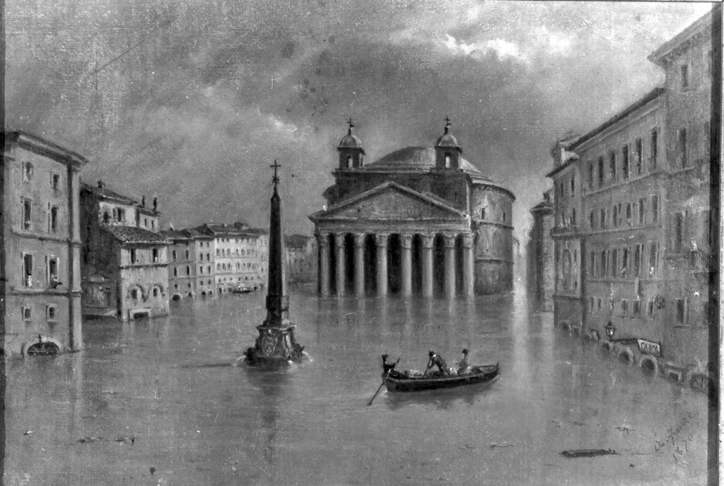il Pantheon durante l'innondazione del 1870 (dipinto) di Faure Alessandro (sec. XIX)