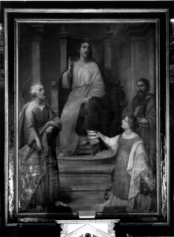 Cristo in trono fra San Pietro e San Paolo con Santa Margherita d'Antiochia (dipinto) - ambito romano (sec. XIX)