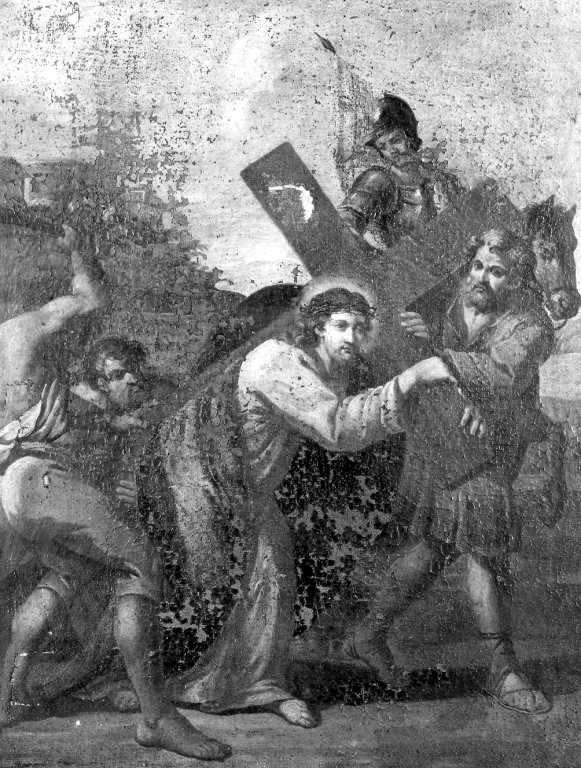 stazione V: Gesù aiutato da Simone il Cireneo a portare la croce (dipinto) - ambito romano (metà sec. XVII)