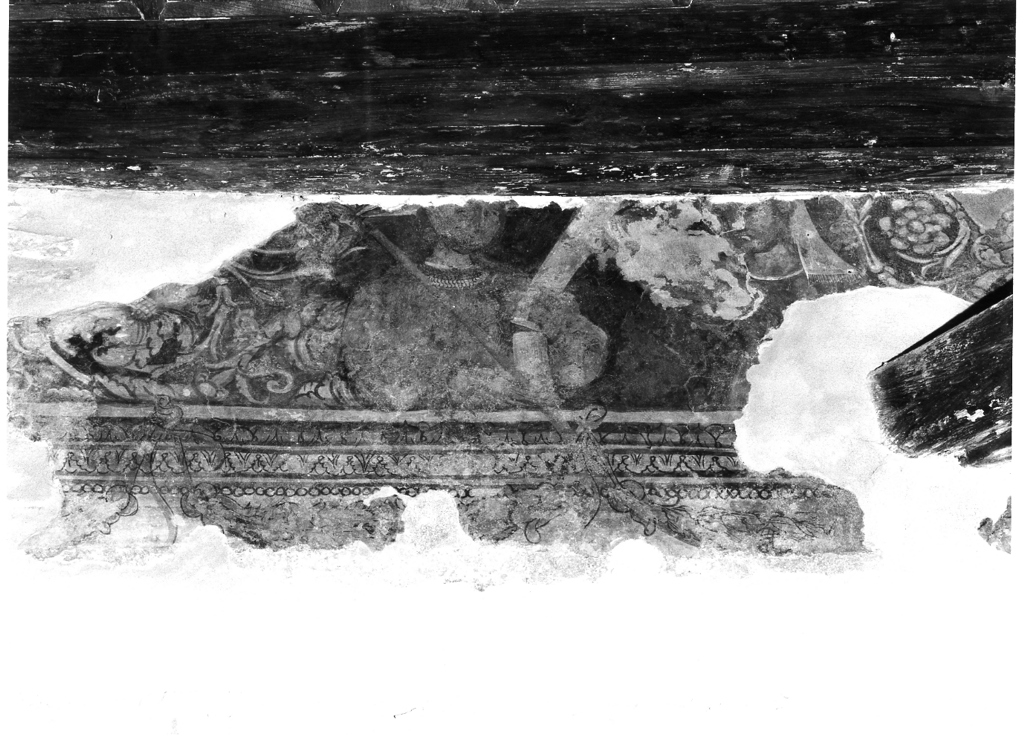 motivi decorativi vegetali con figure (dipinto, frammento) - ambito laziale (fine/inizio secc. XV/ XVI)