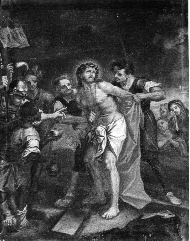 stazione X: Gesù spogliato e abbeverato di fiele (dipinto) - ambito romano (prima metà sec. XVIII)