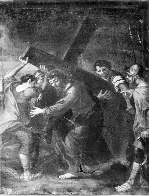 stazione II: Gesù caricato della croce (dipinto) - ambito romano (prima metà sec. XVIII)