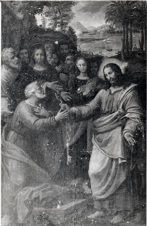 Cristo consegna le chiavi a San Pietro (dipinto) - ambito Italia centrale (seconda metà sec. XVI)