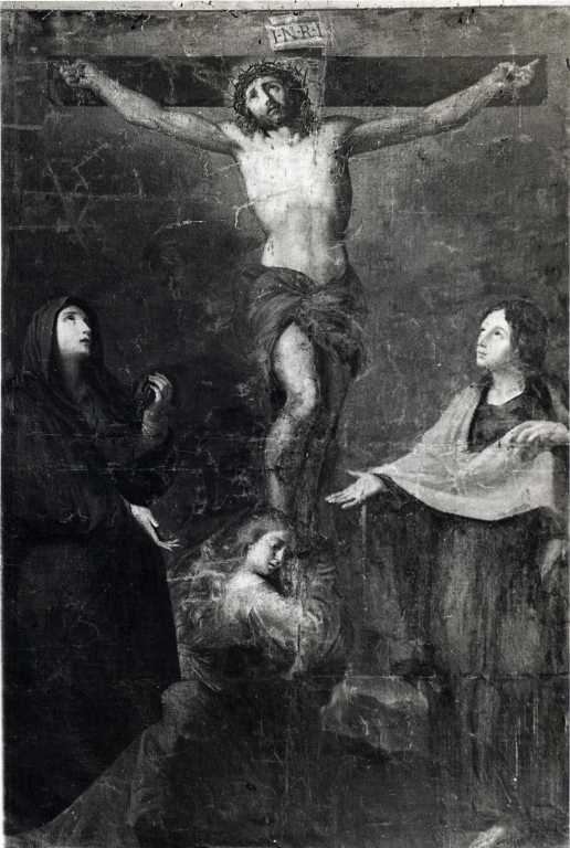 crocifissione di Cristo con la Madonna, San Giovanni Evangelista, Santa Maria Maddalena (dipinto) - ambito Italia centrale (inizio sec. XVIII)