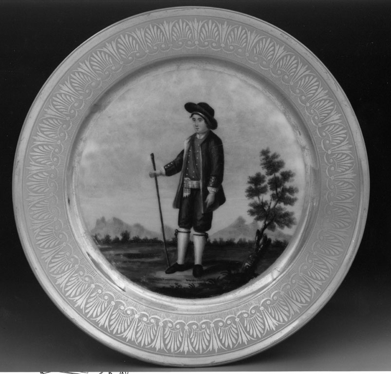 uomo col costume di Frattura (piatto) - manifattura napoletana (secondo quarto sec. XIX)