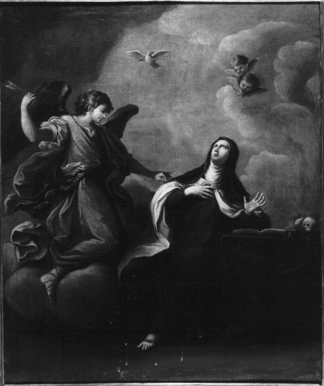 Santa Teresa d'Avila ha la visione dell'angelo che le trafigge il cuore con una freccia ardente (dipinto) - ambito Italia centrale (inizio sec. XVIII)