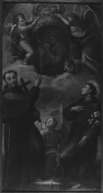 San Francesco e Sant'Antonio insegnano la devozione alla Madonna (dipinto) - ambito francese (inizio sec. XVIII)
