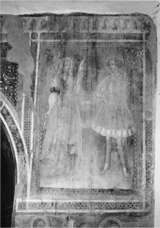 San Giuliano l'Ospedaliere e Santa Basilissa (dipinto, frammento) - ambito laziale (metà sec. XV)