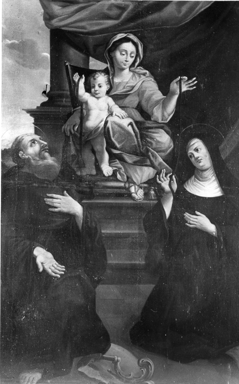 Madonna in trono tra Sant'Agostino e Santa Monica (dipinto) - ambito laziale (fine sec. XVII)