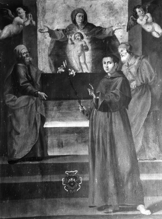 Sant'Antonio da Padova con l'immagine di Santa Maria Odigitria (dipinto) di Manenti Vincenzo (cerchia) (sec. XVII)