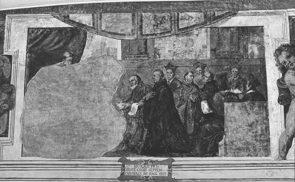 Niccolò IV crea sette cardinali (dipinto) di Manenti Vincenzo (sec. XVII)