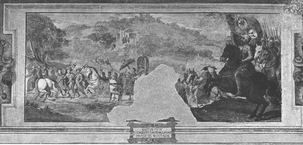 Sisto IV in visita a Forte Colombo (dipinto) di Manenti Vincenzo (sec. XVII)