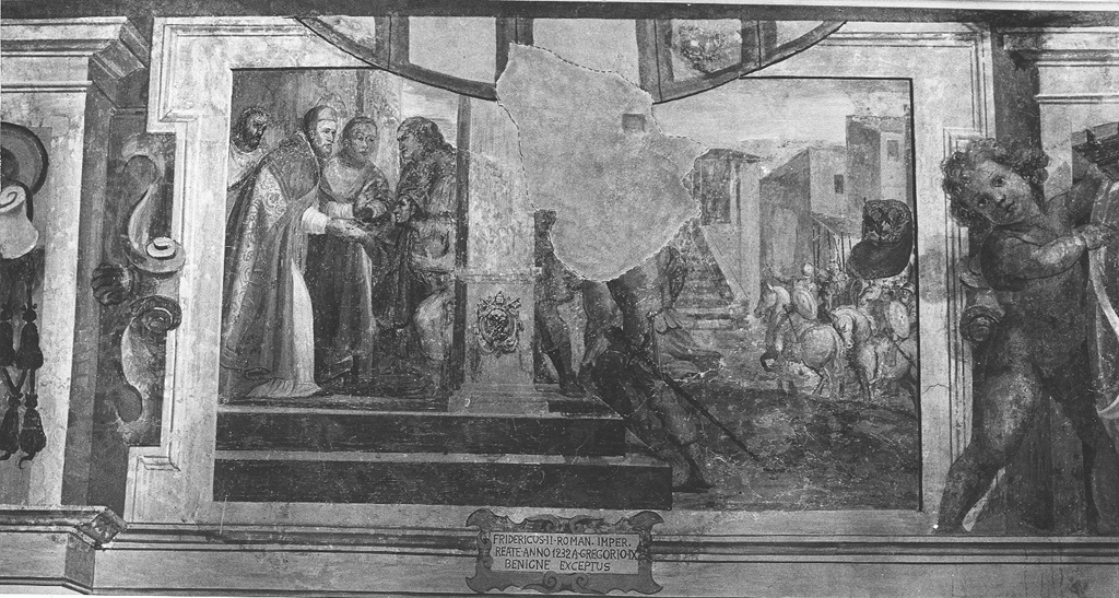 Federico II ricevuto da Gregorio IX (dipinto) di Manenti Vincenzo (sec. XVII)