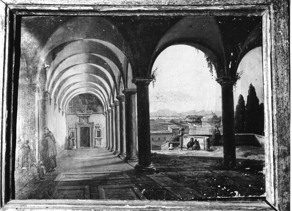 paesaggio con architetture (dipinto) - ambito laziale (sec. XIX)