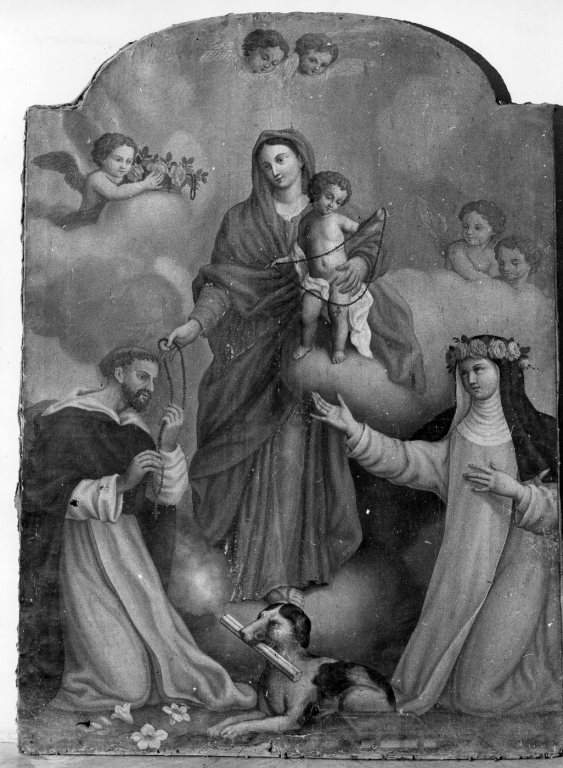 Madonna del Rosario con San Domenico e Santa Caterina da Siena (dipinto) - ambito Italia centro-meridionale (fine sec. XIX)