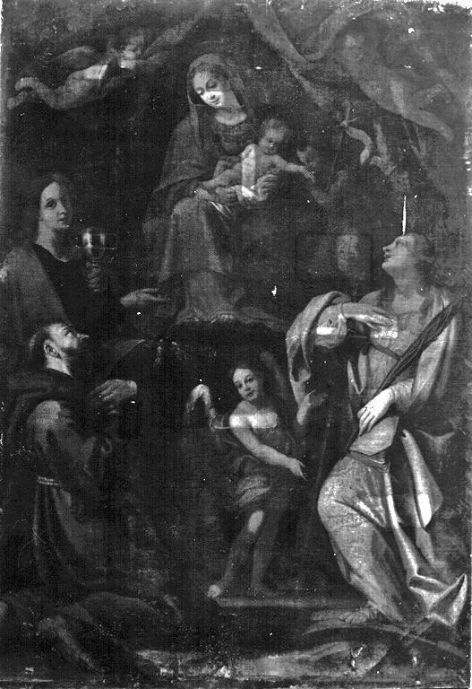 Madonna con Bambino in trono tra santi (dipinto) - ambito romano (fine/inizio secc. XVII/ XVIII)
