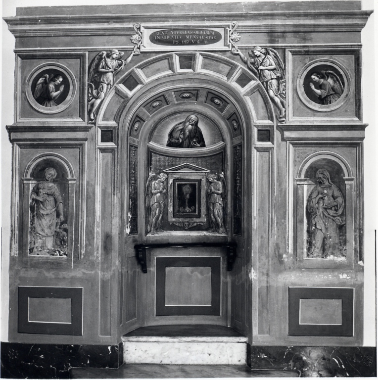 Carità; Fede; angeli; Dio Padre (finestrella per la somministrazione eucaristica) - ambito Italia centrale (sec. XVIII)