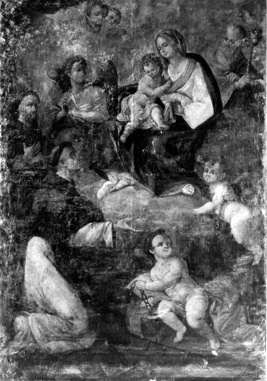 Sacra Famiglia e angeli con San Leonardo e San Francesco (dipinto) - ambito romano (sec. XVIII)