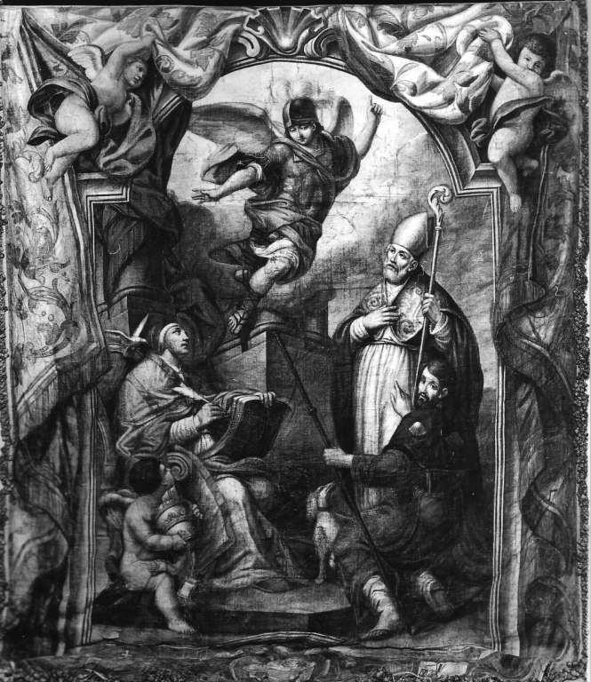 San Michele Arcangelo, San Gregorio Magno, San Rocco e un Santo vescovo (dipinto) - ambito romano (sec. XVIII)