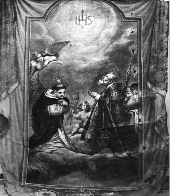 San Domenico e santo vescovo adorano il nome di Gesù (dipinto) - ambito romano (sec. XVIII)