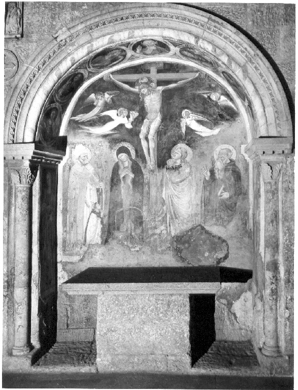 crocifissione di Cristo con la Madonna e santi (dipinto) di Zacchi Francesco detto Balletta (attribuito) (metà sec. XV)