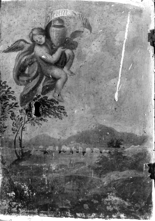 paesaggio con angelo (dipinto, frammento) - ambito laziale (metà sec. XVII)