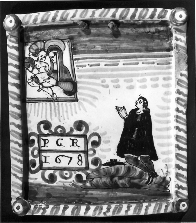 La Madonna con il Bambino ed un orante (mattonella) - ambito laziale (ultimo quarto sec. XVII)