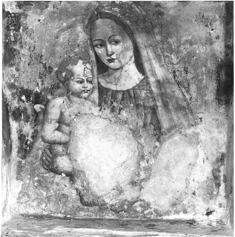 Madonna con Bambino e San Sebastiano (decorazione pittorica) - ambito laziale (sec. XVI)