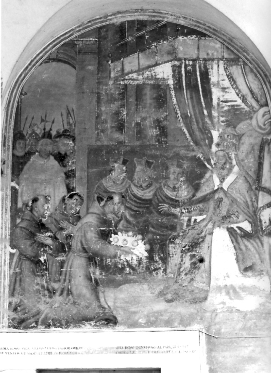 San Francesco d'Assisi offre le rose a Onorio III (dipinto, ciclo) - ambito laziale (fine sec. XVII)