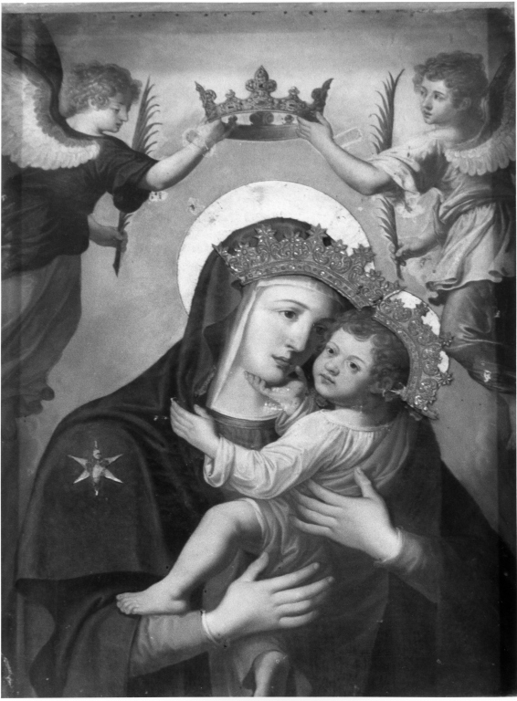 Madonna con Bambino e angeli reggicorona (dipinto) - ambito laziale (sec. XVIII)