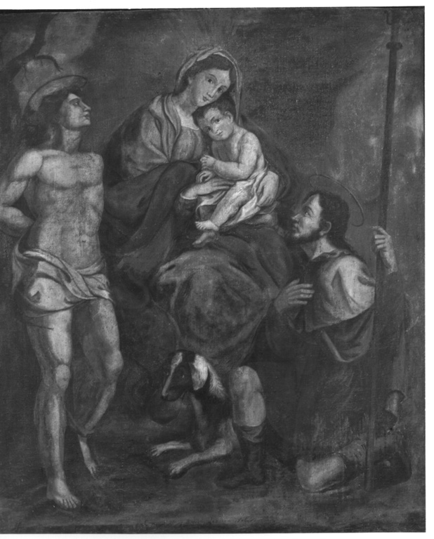 Madonna con Bambino tra San Sebastiano e San Rocco (dipinto) - ambito laziale (sec. XIX)
