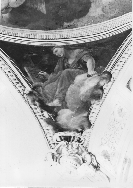 San Giovanni scrive il vangelo (dipinto) di Courtois Guillaume detto Borgognone (cerchia) (sec. XIX)