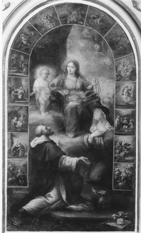 Madonna del Rosario con San Domenico e Santa Caterina da Siena (dipinto) di Faelillig F (sec. XVIII)