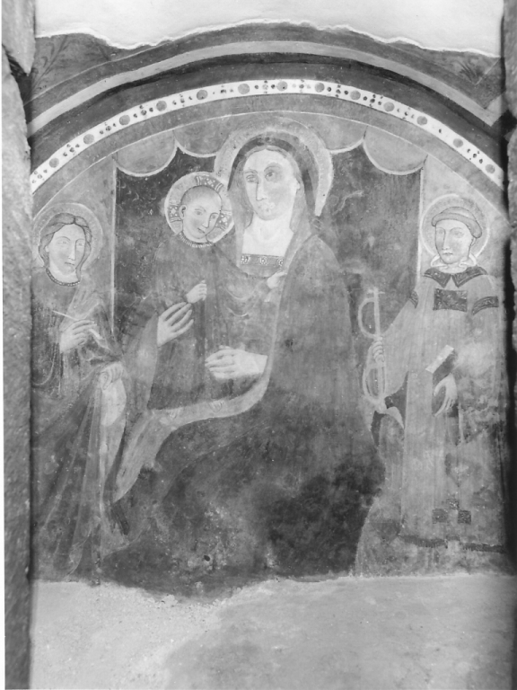 Madonna con Bambino con San Lorenzo, San Giovanni Evangelista, Sant'Antonio Abate e il Beato Andrea Conti (dipinto) - ambito laziale (fine/inizio secc. XIV/ XV)