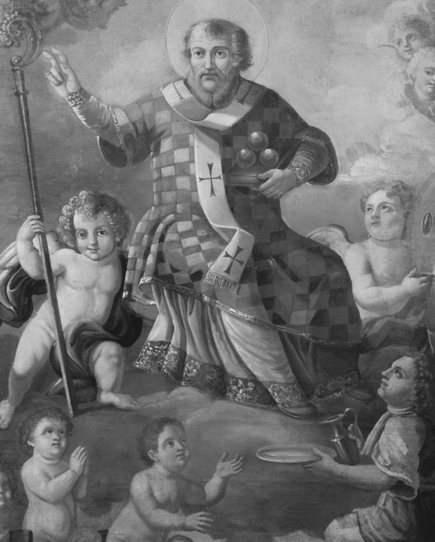 San Nicola di Bari con angeli (dipinto) - ambito Italia centro-meridionale (seconda metà sec. XVII)