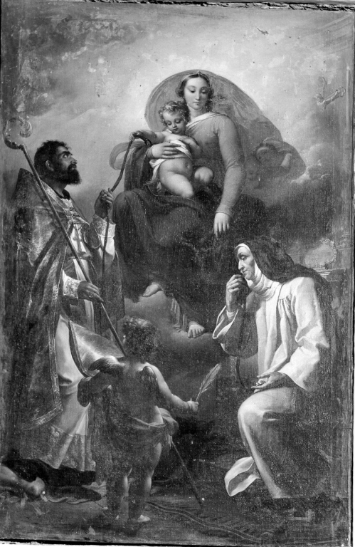 Madonna con bambino tra santa Monica e sant'Agostino (dipinto) di Gagliardi Pietro (sec. XIX)