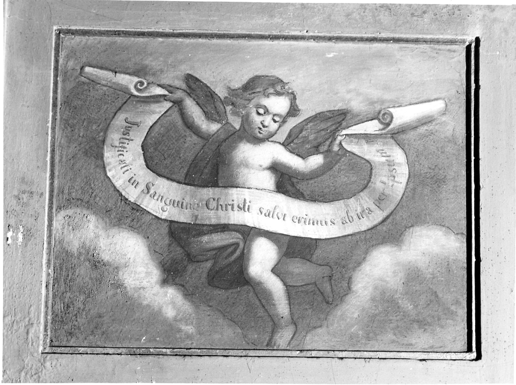 angelo reggicartiglio (dipinto) - ambito laziale (sec. XIX)