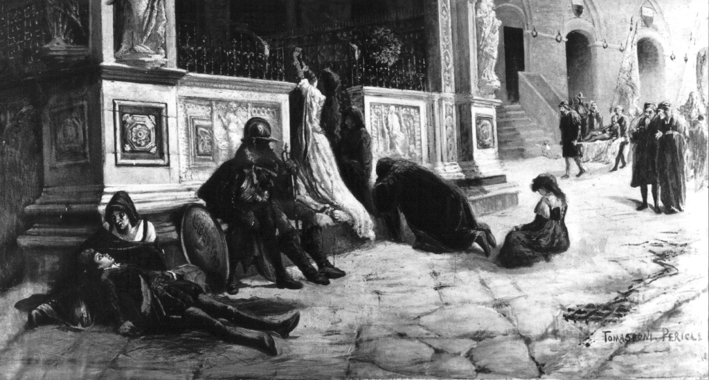 scena storica (dipinto) di Tomassoni Pericle (fine/inizio secc. XIX/ XX)